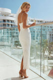 Ivory Sheath Lace Spaghetti Straps Long Wedding Dress