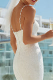 Ivory Sheath Lace Spaghetti Straps Long Wedding Dress