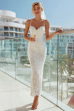 Ivory Sheath Lace Spaghetti Straps Long Wedding Dress