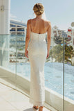 Ivory Lace Spaghetti Straps Sheath Long Wedding Dress