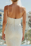 Ivory Lace Spaghetti Straps Sheath Long Wedding Dress
