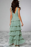 Light Green Chiffon Ruffled A Line Long Bridesmaid Dress