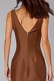 Brown Satin Cowl Neck Mermaid Long Bridesmaid Dress