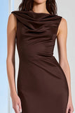 Coffee Bateau Neck Sheath Long Bridesmaid Dress