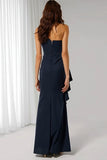 Navy One Shoulder Mermaid Long Bridesmaid Dress with Sash