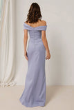 Lilac Off the Shoulder Ruched Sheath Long Bridesmaid Dress