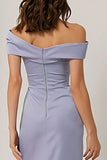 Lilac Off the Shoulder Ruched Sheath Long Bridesmaid Dress