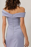 Lilac Off the Shoulder Ruched Sheath Long Bridesmaid Dress