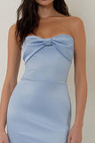 Sky Blue Strapless Sheath Long Bridesmaid Dress with Slit