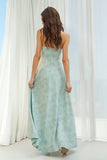 Dusty Sage Floral Strapless A Line Long Bridesmaid Dress