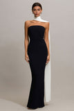 Black Strapless Mermaid Convertible Long Formal Dress with Streamer