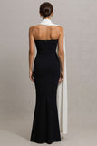 Black Strapless Mermaid Convertible Long Formal Dress with Streamer