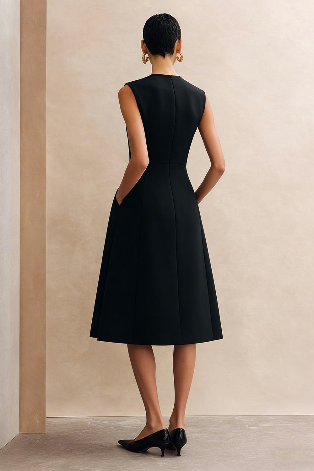 ZAPAKA Women Black Midi Work Dress A Line Round Neck Semi Formal Dress with Pockets ZAPAKA UK ZAPAKA Women Black Midi Work Dress A Line Round Neck Semi Formal Dress with Pockets ZAPAKA UK