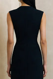 Sheath Black V-Neck Midi Work Dress