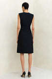Simple Black Sheath Round Neck Midi Work Dress