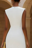Ivory Sheath Bateau Neck Double Breasted Midi Work Dress