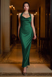 Dark Green Halter Neck Sheath Long Evening Dress