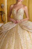 Sparkly Gold Strapless Ball-Gown Quinceanera Dress