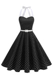 Halter Polka Dots Royal Blue A Line 1950s Dress