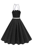 Halter Polka Dots Royal Blue A Line 1950s Dress