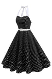 Halter Polka Dots Royal Blue A Line 1950s Dress