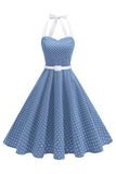 Halter Polka Dots Light Blue A Line 1950s Dress