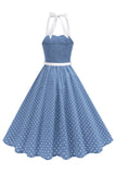 Halter Polka Dots Light Blue A Line 1950s Dress