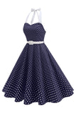 Halter Polka Dots Light Blue A Line 1950s Dress