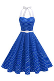 Halter Polka Dots Light Blue A Line 1950s Dress