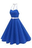 Halter Polka Dots Light Blue A Line 1950s Dress