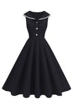 Black V Neck A Line 1950s Dress with Bow