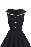 Black V Neck A Line 1950s Dress with Bow