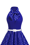 High Neck Polka Dots Green A Line 1950s Dress with Bow
