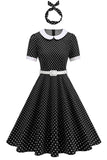 Round Neck Polka Dots Black A Line 1950s Dress