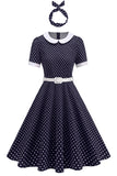 Round Neck Polka Dots Black A Line 1950s Dress