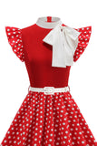 High Neck Polka Dots Black A Line 1950s Dress With Bow