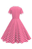 High Neck Black Polka Dots Bowed A Line 1950s Dress
