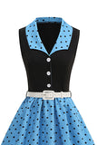 Blue A Line Polka Dots Shawl Lapel 1950s Dress