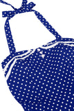 Polka Dots Halter Black A Line 1950s Dress with Bow