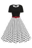 Round Neck Black Polka Dots A Line 1950s Dress