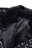 Sparkly Black Sequin Double Breasted Peak Lapel Women Blazer