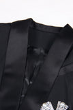Black Velevt Shawl Lapel Women Blazer with Bow