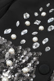 Beaded Black Sequin Notched Lapel Women Blazer