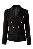 Black Peak Lapel Double Breasted Satin Women Blazer