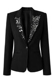 Black Mirror Beaded Peak Lapel One Button Blazer
