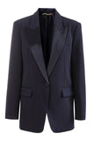 Black Peak Lapel One Button Satin Blazer