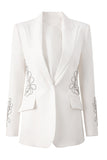 White One Button Beaded Peak Lapel Women Blazer
