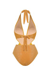 Golden 2 Piece Halter 3D Flower Swimsuit with Beach Dress