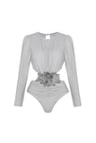Silver Long Sleeves 2 Piece Swimsuit with Beach Dress