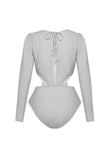 Silver Long Sleeves 2 Piece Swimsuit with Beach Dress
